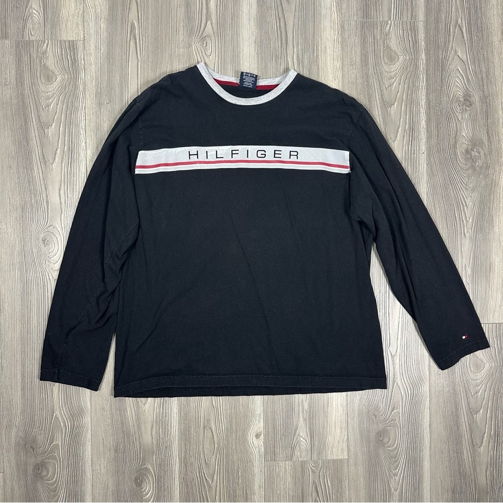 Tommy Hilfiger Black Long Sleeve Tee Men’s Size L‎ 90s Graphic Logo